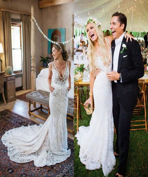 

garden vintage wedding dresses pockets beach mermaid wedding dress maternity pregnant bridal gowns deep v neck ivory lace bac5953948, White