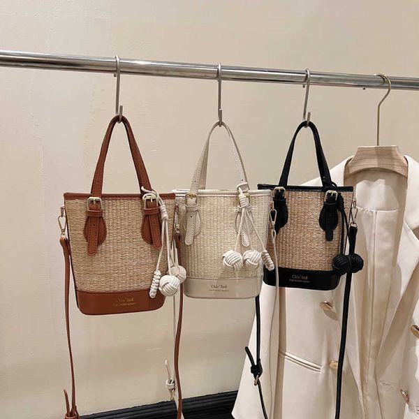 

handwoven contrast color summer vegetable basket crossbody handbag simple bucket women's bag