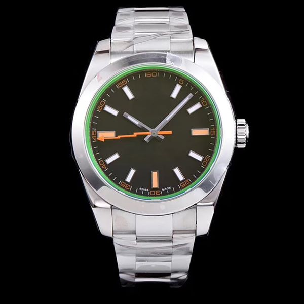 

high-quality men's 3131 automatic mechanical watch 40mm stainless steel 116400 eclairage blue dial green glass wristwatch original box, Slivery;brown