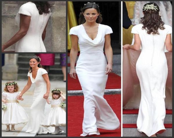 

vintage affordable pippa middleton bridesmaid dress simple designer white wedding dresses a line draped neck bridal gowns uk9182959, White;pink
