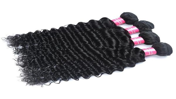 

deep wave brazilian human hair bundles straight double drawn hair with frontal 4x4 closure natural color4497091, Black