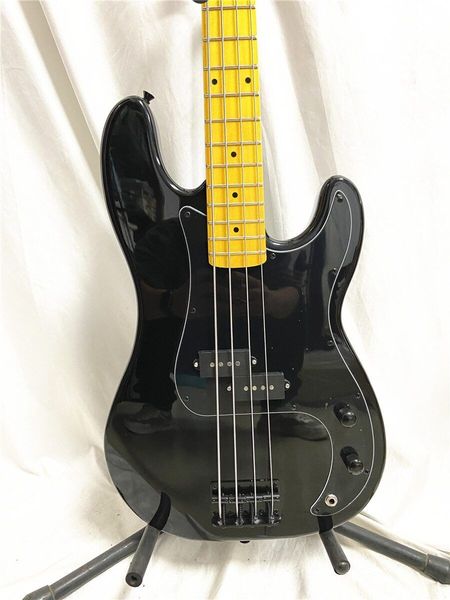 

classic high-quality black 4-string electric bass retro yellow maple guitar neck