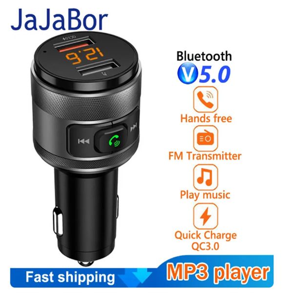 

jajabor bluetooth 5.0 car kit handsfm transmitter music mp3 player dual usb qc3.0 quick charge support u disk playback c57