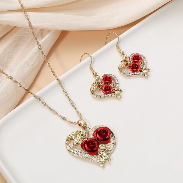 

wedding jewelry sets creative love rose heart pendant necklace for women exquisite zircon forever romantic valentines day 230627, Slivery;golden