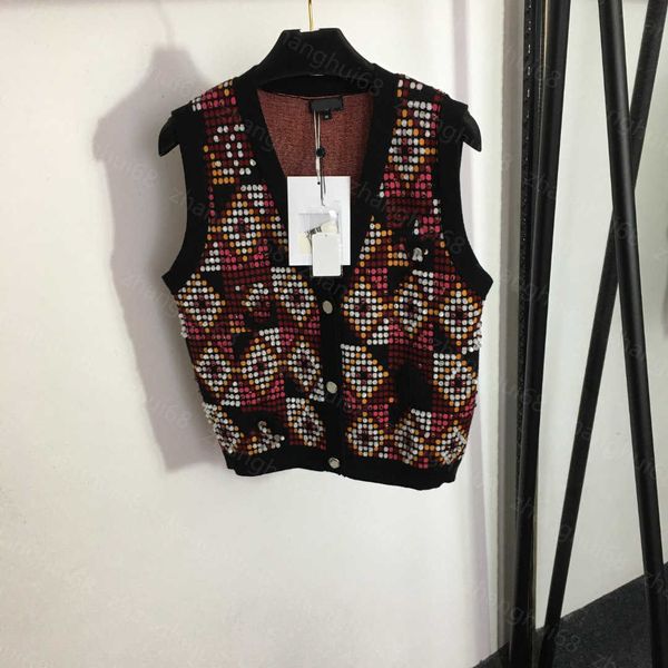 

23ss womens knits womens designer clothing button heavy nail drill nail bead knit vest coat womens clothes, White