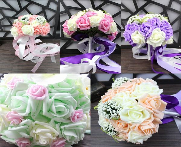 

2017 bouquet cover 5 colors champagne pink purple light green roses bridal bouquets for weddings and valentine039s day2846883