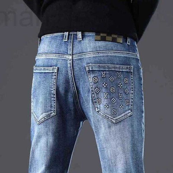 

men's jeans designer autumn and winter men's pants light blue korean slim fit feet elastic printed vxei xfst