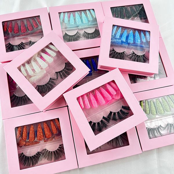 

fashion faux mink false eyelashes false nails kits party cosmetic makeup tools set with jelly nail stickers and nail file