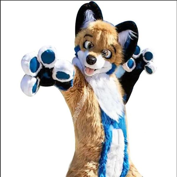 

long fur brown husky dog fox mascot costume cartoon anime theme character carnival adults size christmas birthday party outdoor outfit suit, Red;yellow