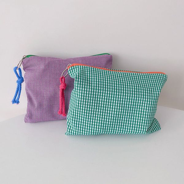 

stuff sack girls plaid makeup bag cotton and linen cosmetic zipper pouch simple portable large capacity storage fashion 230629