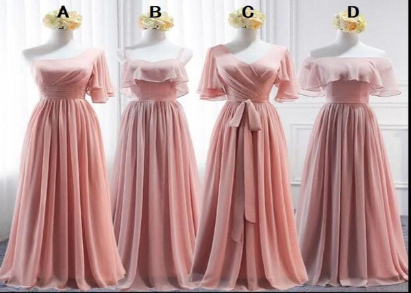 

modest 4 styles country bridesmaid dresses long sheer round neck sleeveless a line beach wedding dresses custom made prom dresses2556324, White;pink