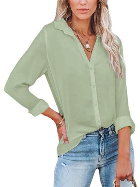 

women long sleeve solid button v-neck cardigan shirt, White