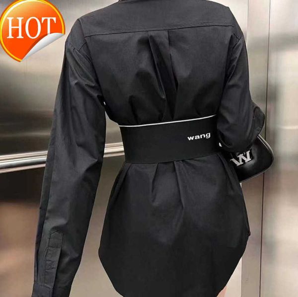 

aw womens casual dress wang designer shirt fashion women a-line longuette skirt slimming trend high sense women waist slimming shirtdress, White