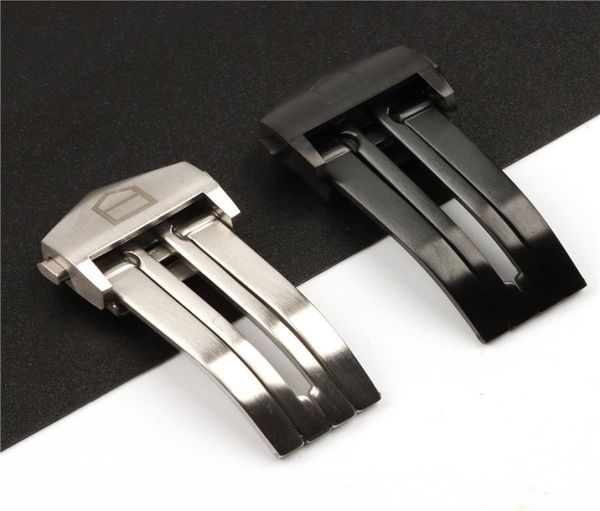 

18mm silver black color stainless steel watch band buckle deployment clasp for tag heuer rubber leather strap belt carrera clasp7714896, Black;brown
