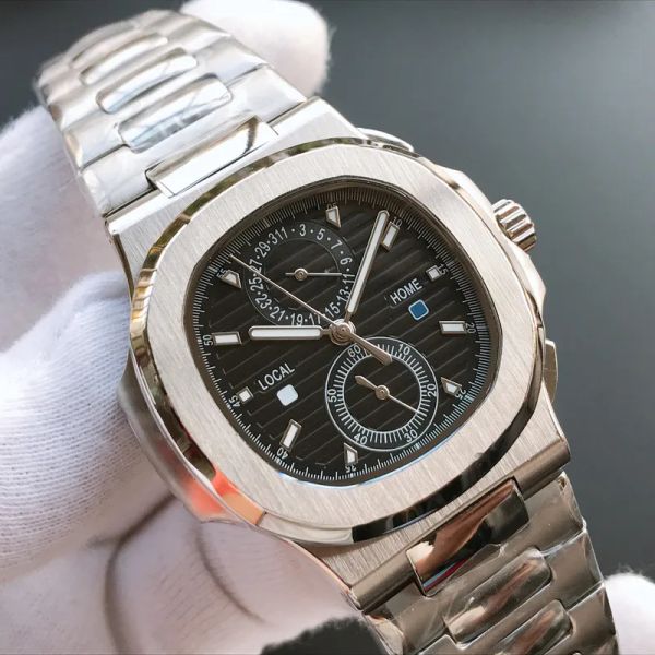 

men's watch automatic date display mechanical movement designer series 316 fine steel 40mm size multi-functional movement, Slivery;brown
