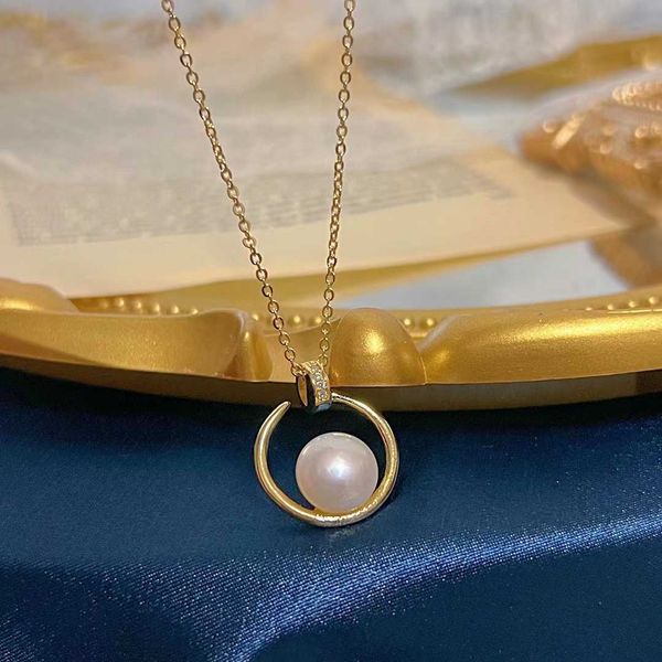 

original designer carti nail series same necklace 8.5-9mm natural freshwater pearl 14k gold material female, Silver