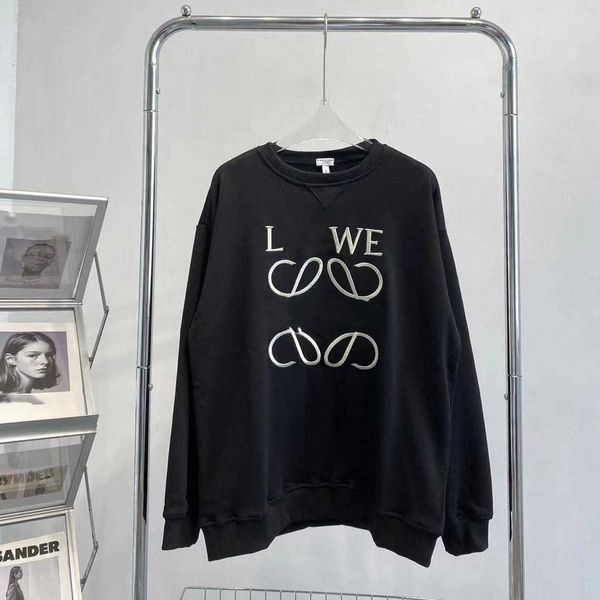 

high version sweatshirt autumn and winter lowe long sleeved round neck loose embroidered sweater the same long sleeved for men women lovers, Black