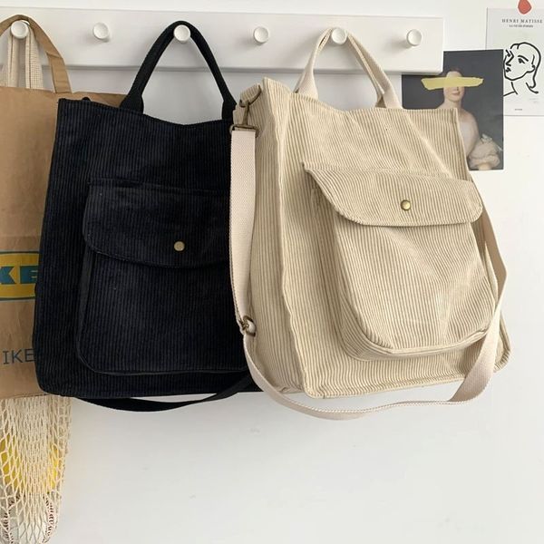 

shopping bags autumn corduroy shoulder bag women vintage zipper girls student bookbag handbags casual tote with outside pocket 230628