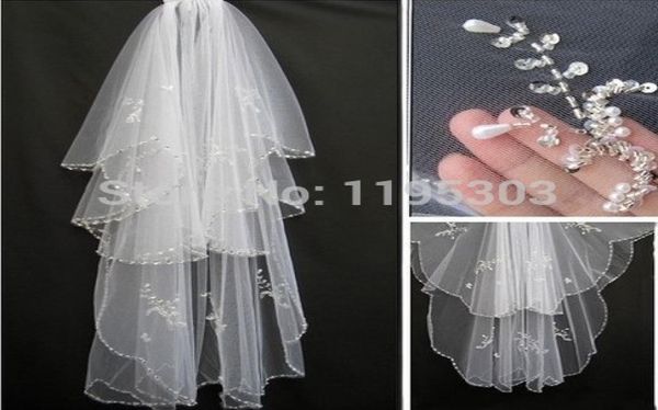 

short wedding veils white ivory bridal veils with comb two layer with sequins beading bride hair accessory beaded edge bride v7007067, Black