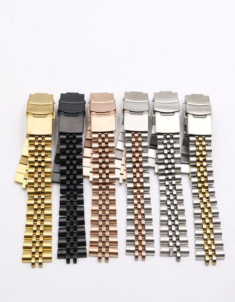 

19mm stainless steel watchband curved end strap fold buckle clasp wrist belt bracelet silver for rol watch accessories5105302, Black;brown