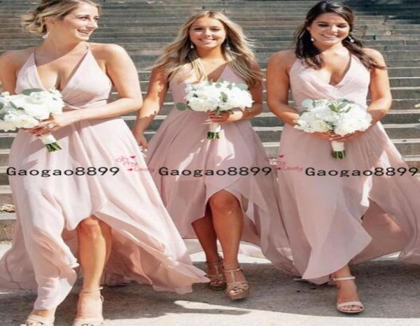 

2019 american grecian hilo long chiffon summer beach party bridesmaid dresses halter v neck simple maid of honor dress custom mad8626466, White;pink