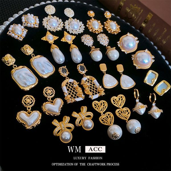 

wedding jewelry sets love pearl pendants of gold plating senior feeling niche fashion earrings web celebrity wholesale 230627, Slivery;golden