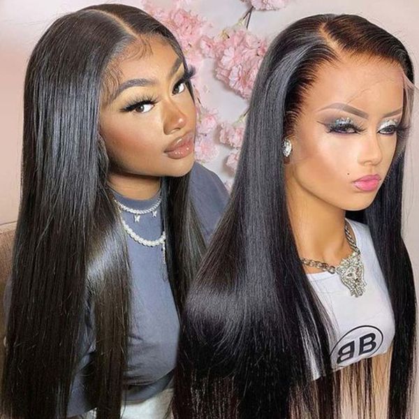 

26inch straight lace front wig lace frontal wig 13x6 hd lace frontal wigs closure straight human hair wigs, Black;brown