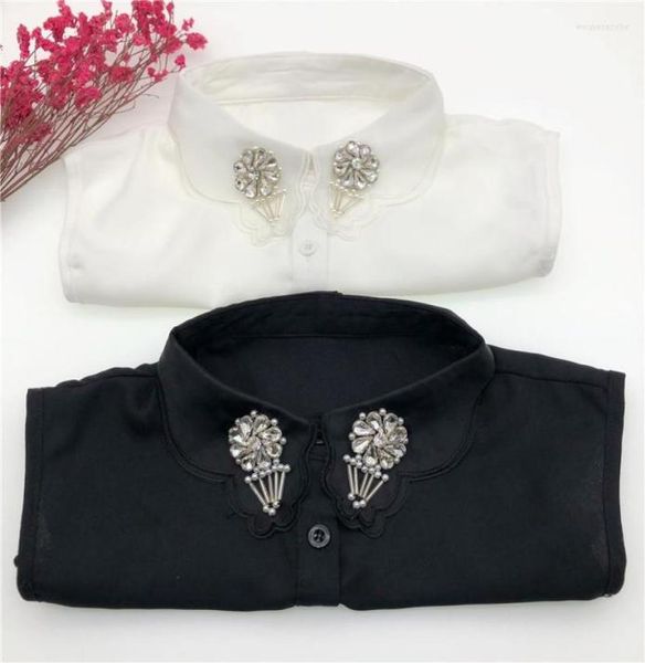 

bow ties women handmade beads fake collar shirt female detachable collars lady removable lapel white half turn down false8934125, Black;gray