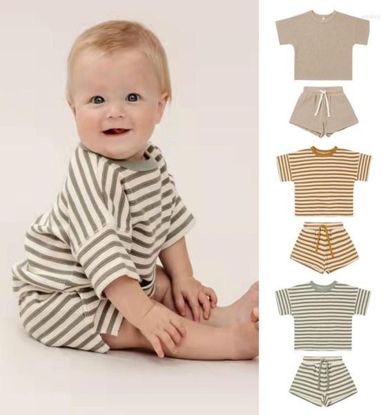 

clothing sets born baby girl nordic style set simple striped short sleeves comfortable cotton loose shorts suit kid boy clothes7140366, White