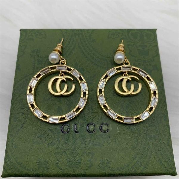 

2023 g family earrings/gu family's new 22 year letter rectangular diamond pearl feminine and luxurious circular earrings, Golden