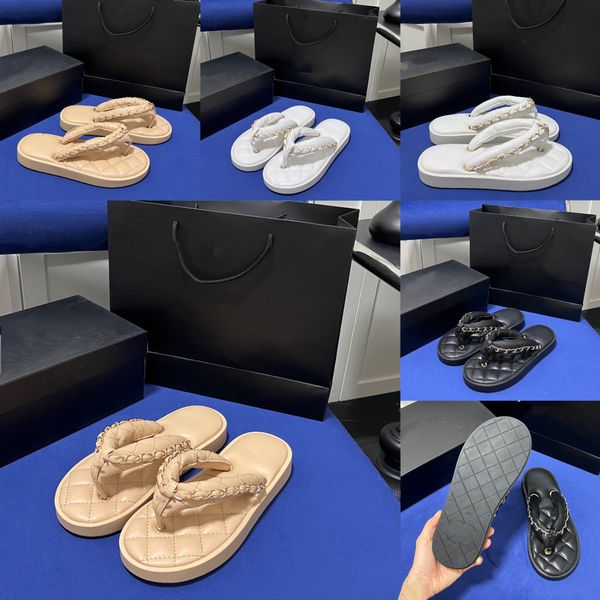 

designer slippers brand sandals flip-flops flat soled thick soled women's shoes leather summer sneakers beach shoes party dust bag 35-4, Black