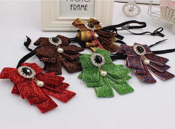 

bow ties elegant men women wedding party alloy pearl bead tie elastic band rhinestone crystal butterfly uniform necktie ribbon bow1760091, Black;gray