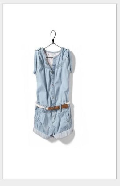 

2016 summer new baby girls denim jumpsuit skirt children cowboy pants shorts with belt kids conjoined pants cute girl onepiece ro5541384, Blue