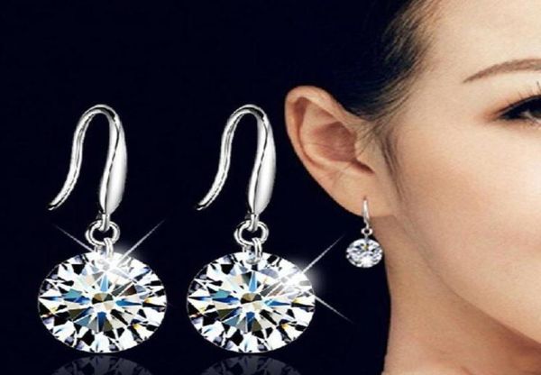 

sterling silver bridal crystal drop earrings 10mm classic shiny jewelry wedding accessories rhinestone earrings for bride women6237160, White