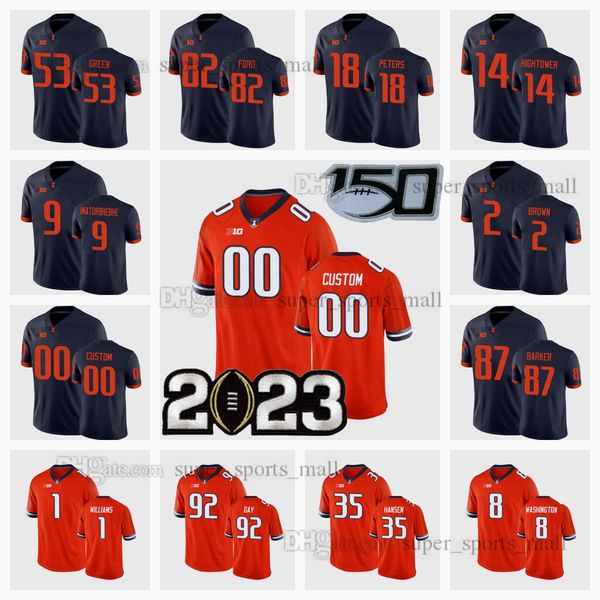 

custom ncaa college fighting illini football jerseys isaiah williams kendrick green chase brown casey washington josh imatorbhebhe brian hig, Black