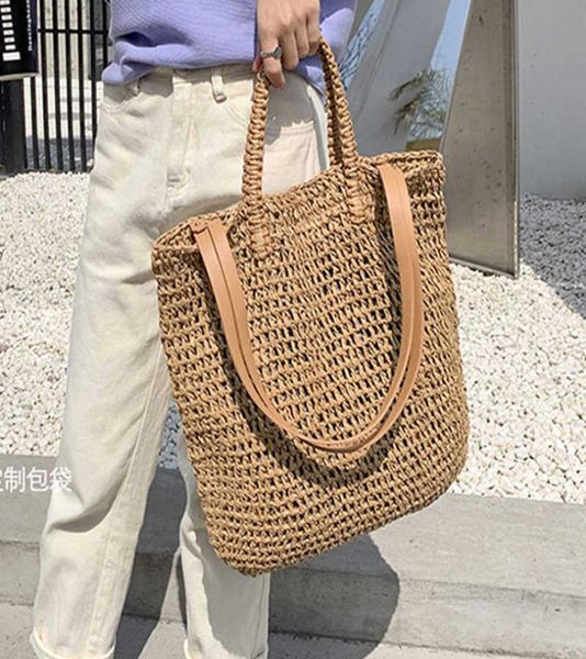 

designer large capacity straw bags for women wicker woven rattan handbag tote shoulder bali beach purse 2109295263648, Black