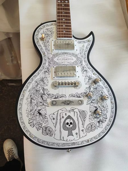 

metal front electric guitar black body rosewood fretboard can be customized