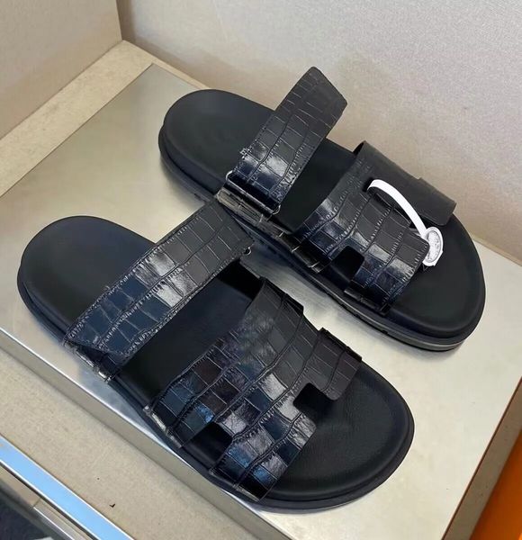 

luxury summer chypre men sandals shoes adjustable strap slippers rubber sole flip flops cut-out beach slide flats slip on boy's comfort, Black