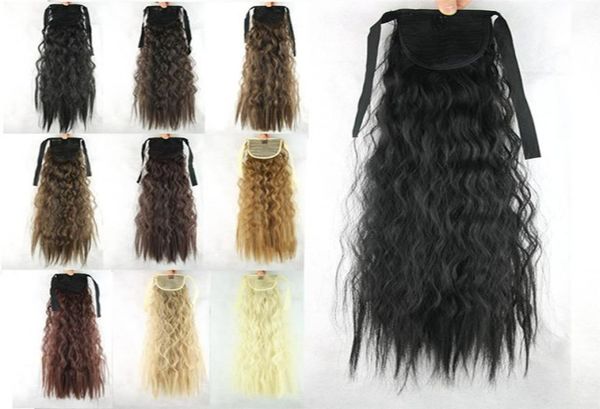 

22 inches synthetic clip in ponytail yaki curly ponytails simulation human hair extension bundles 10 colors mw0513250776, Black