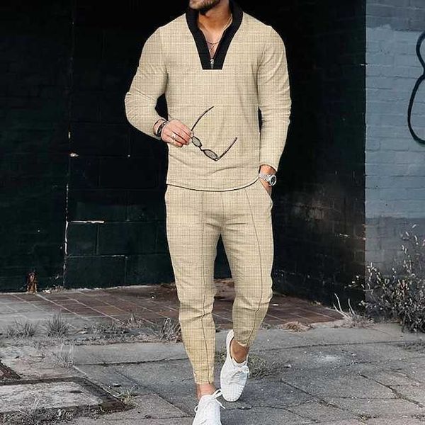 

men's t-shirt suits tracksuit tennis shorts t-shirt set plain stand collar outdoor street long sleeve zipper drawstring clothing appare, White;black
