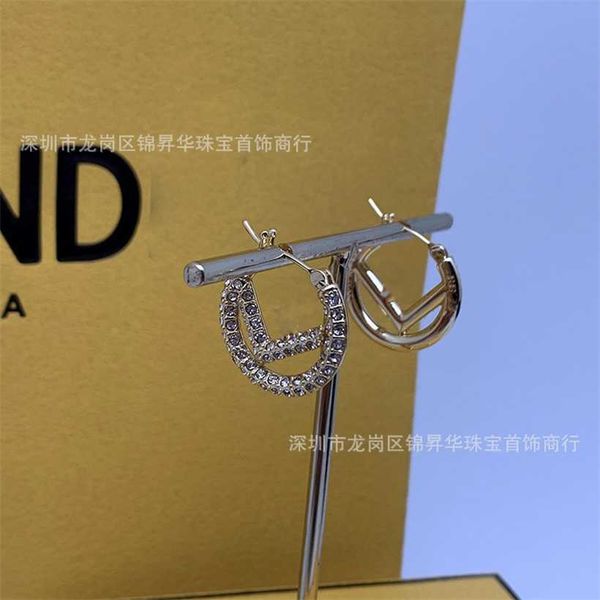 

2023 letter f earrings tiktok kwai diamond inlay fashion temperament small fragrance f home earrings, Golden