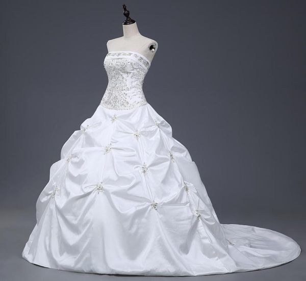 

gorgeous ball gown wedding dresses strapless with embroidery ruffles sequin lace up bridal gowns under 100 real sample2998164, White