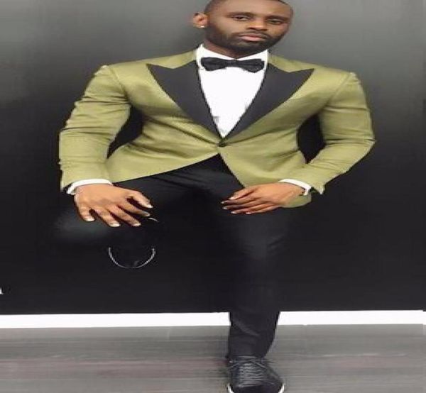 

kuson new design stylish suit men groom wedding tuxedos 2 pieces green jacketblack pants party prom formal satin men tuxedo7908553, Black;gray