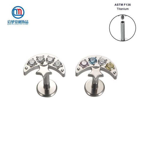 

navel bell button rings 16g astm 36 moon with star labret ring earring tragus lip stud piercing jewelry 230628, Silver