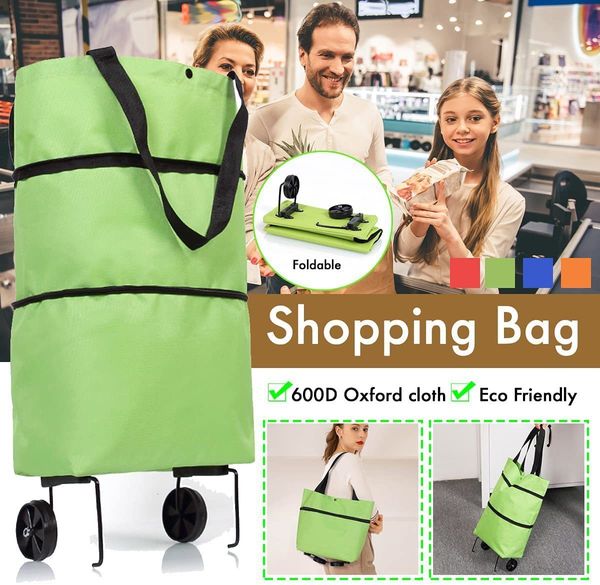 

shopping bags folding pull cart trolley bag with wheels foldable reusable grocery food organizer vegetables 230628