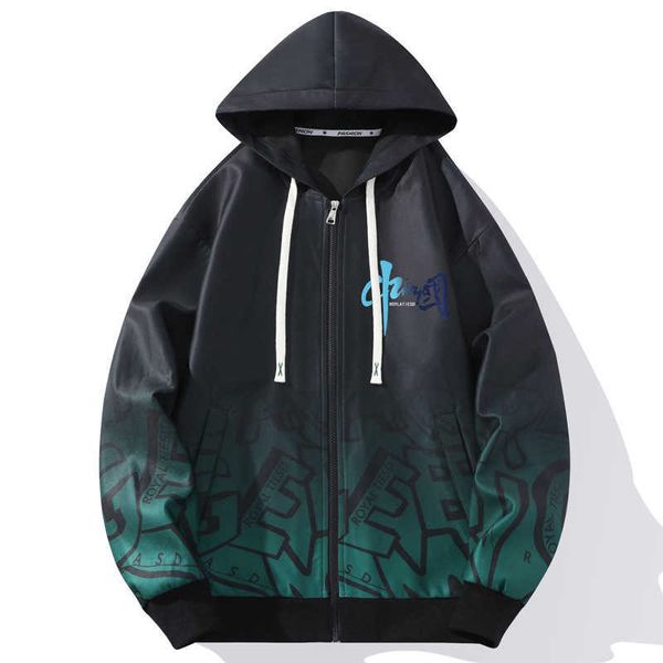 

main promotion cardigan 2023 spring new men's jacket fashion brand loose hooded sweater coat hoodie, Black