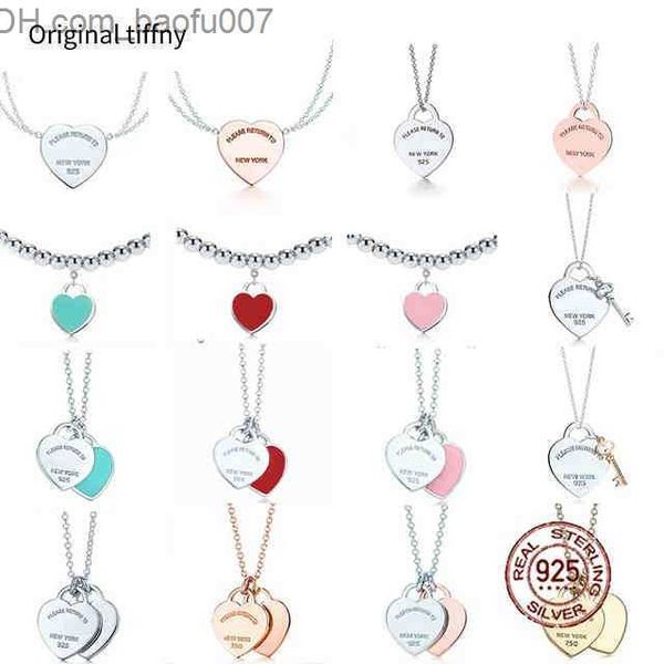 

pendant necklaces new 100% 925 sterling silver necklace pendant heart bead chain rose gold and gold luxurious for women fashion jewelry orig