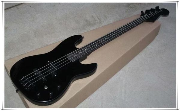 

4 strings black body electric bass guitar with black hardwareskull pattern on the neck platecan be customized8753591