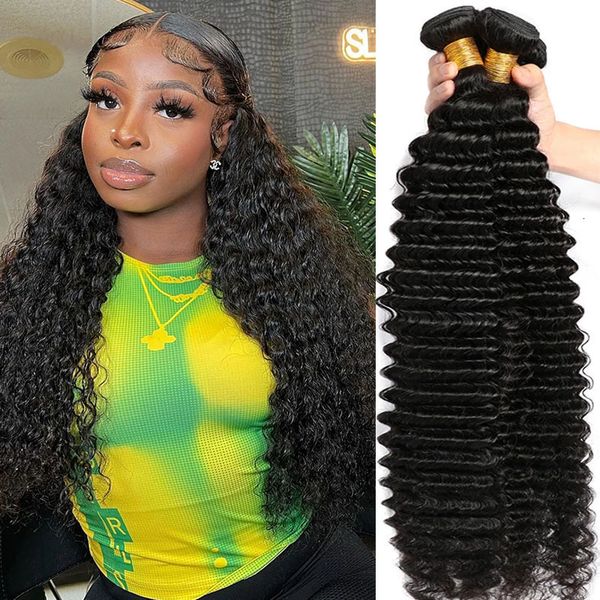 

lace hair bulks 100 human deep wave bundles original for black women 1030 inches percent raw virgin 230629, Black;brown