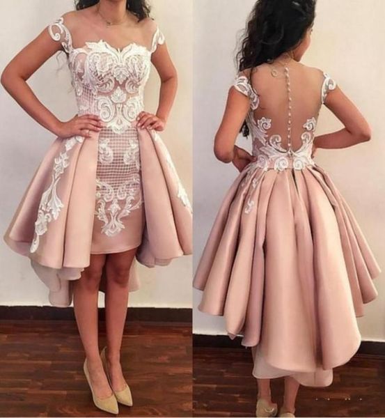 

2018 blush pink short cocktail dresses off shoulder white lace applique backless overskirts prom gowns for graduation homecoming w8688915, Black